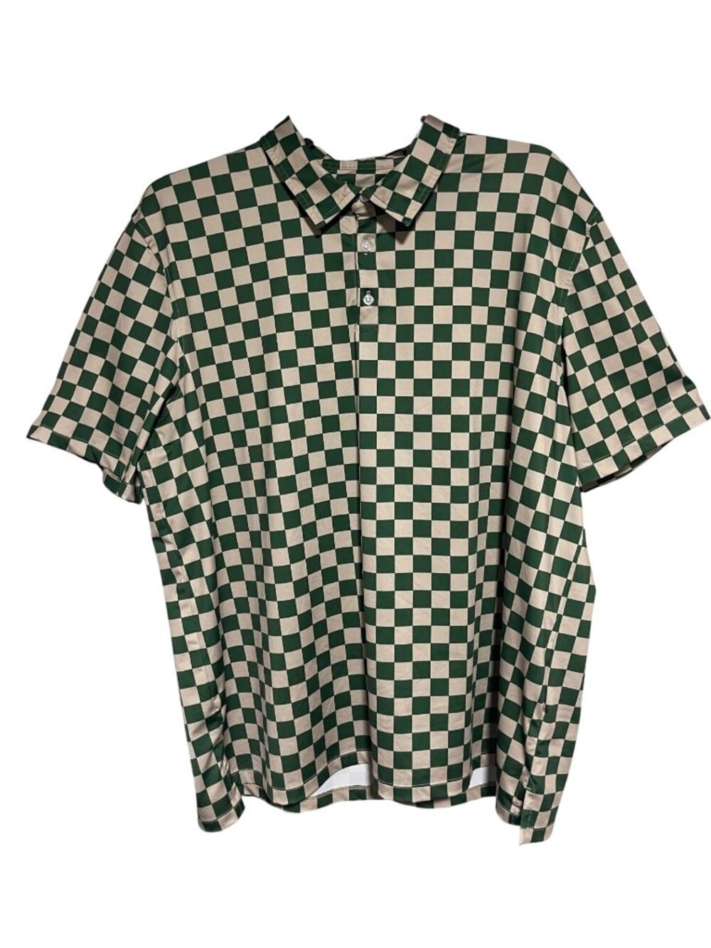 Bear Bottom Mens Green & Beige Checkered Polo Shirt Size XXL Golf Athleisure